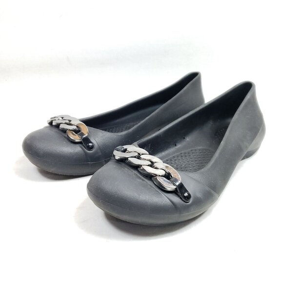 Crocs Women's Size 7 Black Dianna Embellished Ballet Flat - Picture 2 of 8